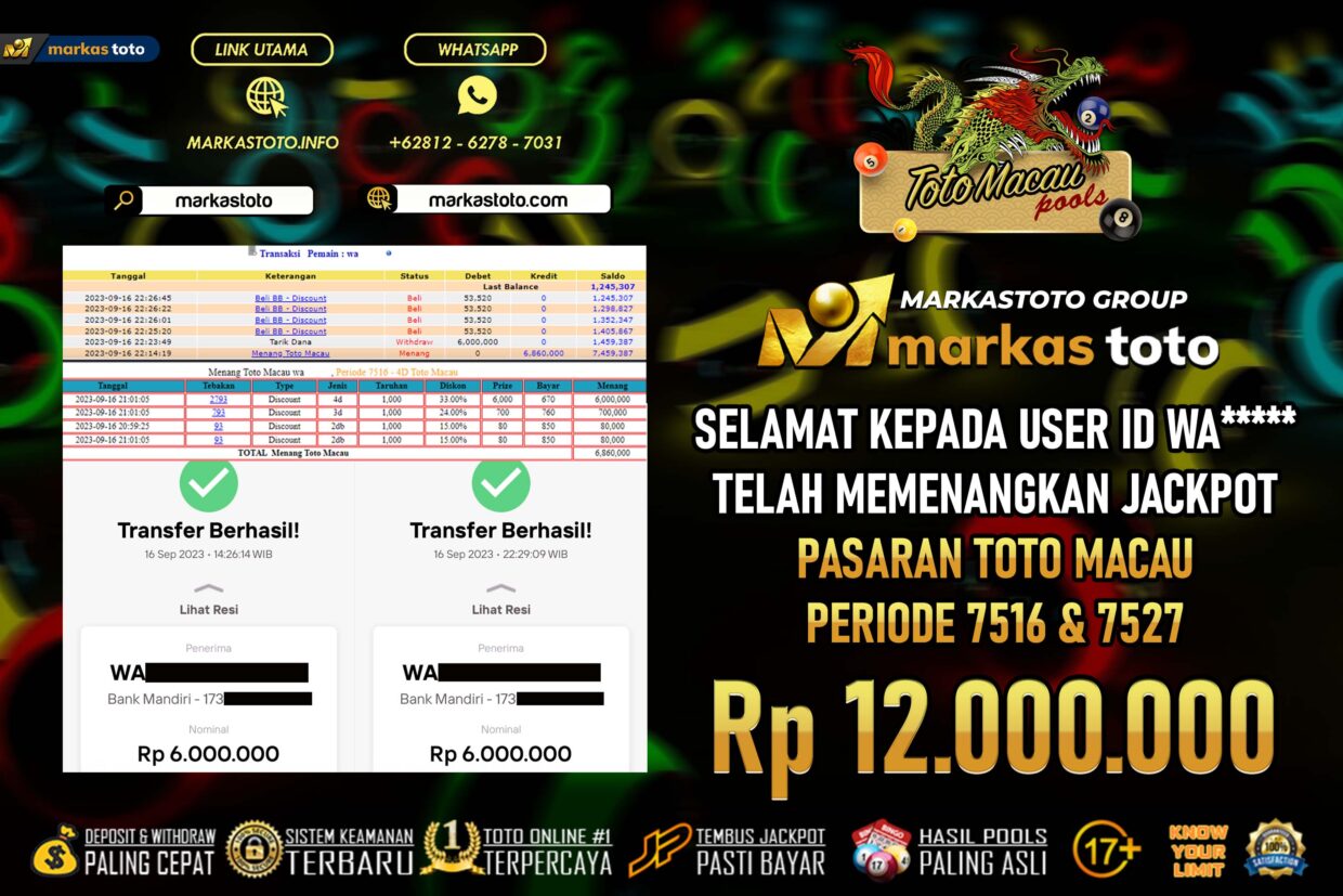 BUKTI PEMBAYARAN MEMBER JP TOGEL TOTO MACAU DI MARKASTOTO USER ID WA