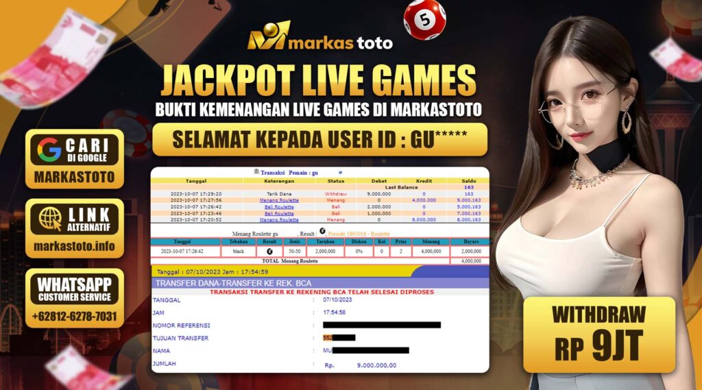 BUKTI PEMBAYARAN MEMBER JP LIVE CASINO DI MARKASTOTO USER ID GU