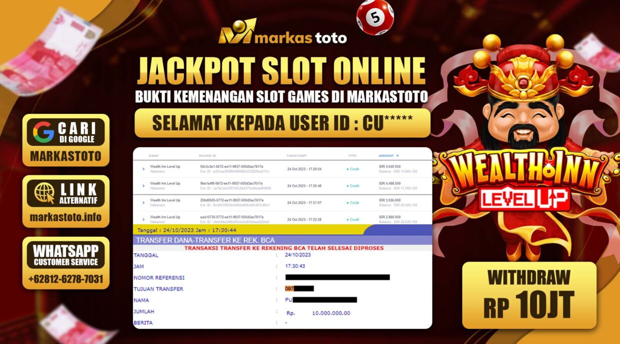 BUKTI PEMBAYARAN MEMBER JP SLOT HABANERO WEALTH INN LEVEL UP DI MARKASTOTO USER ID CU