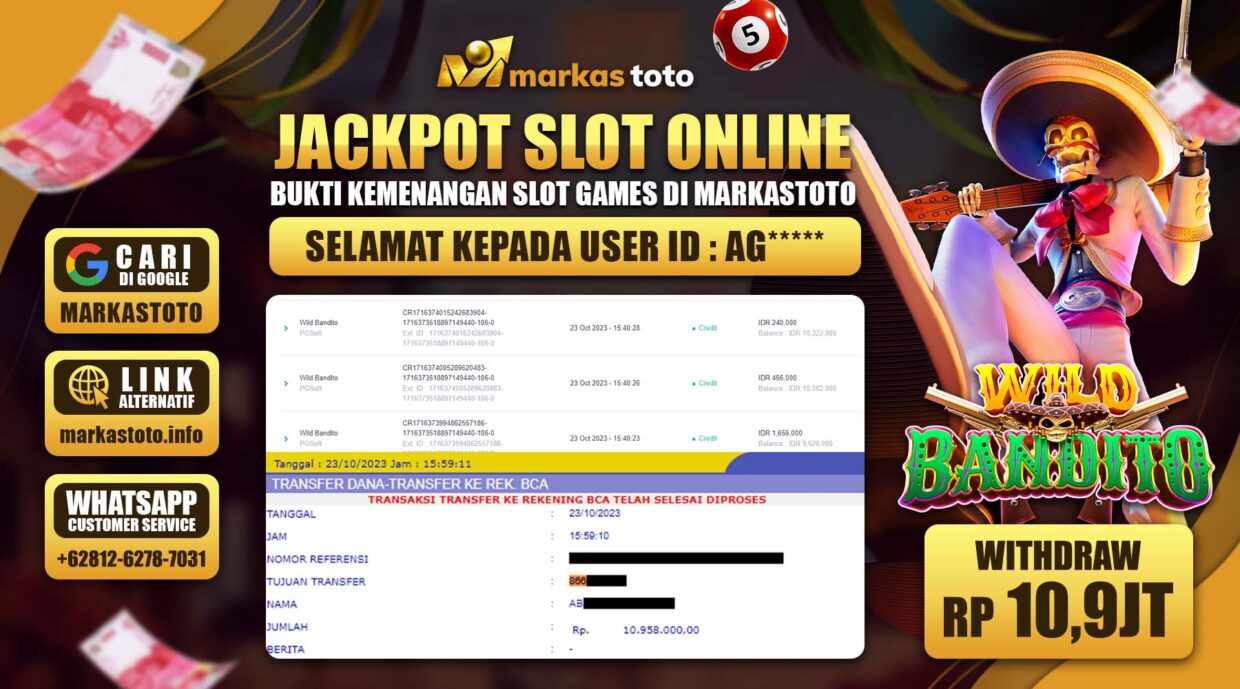 BUKTI PEMBAYARAN MEMBER JP SLOT PG SOFT WILD BANDITO DI MARKASTOTO USER ID AG