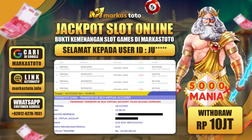 BUKTI PEMBAYARAN MEMBER JP SLOT PRAGMATIC SLOT 5000x MANIA DI MARKASTOTO USER ID JU