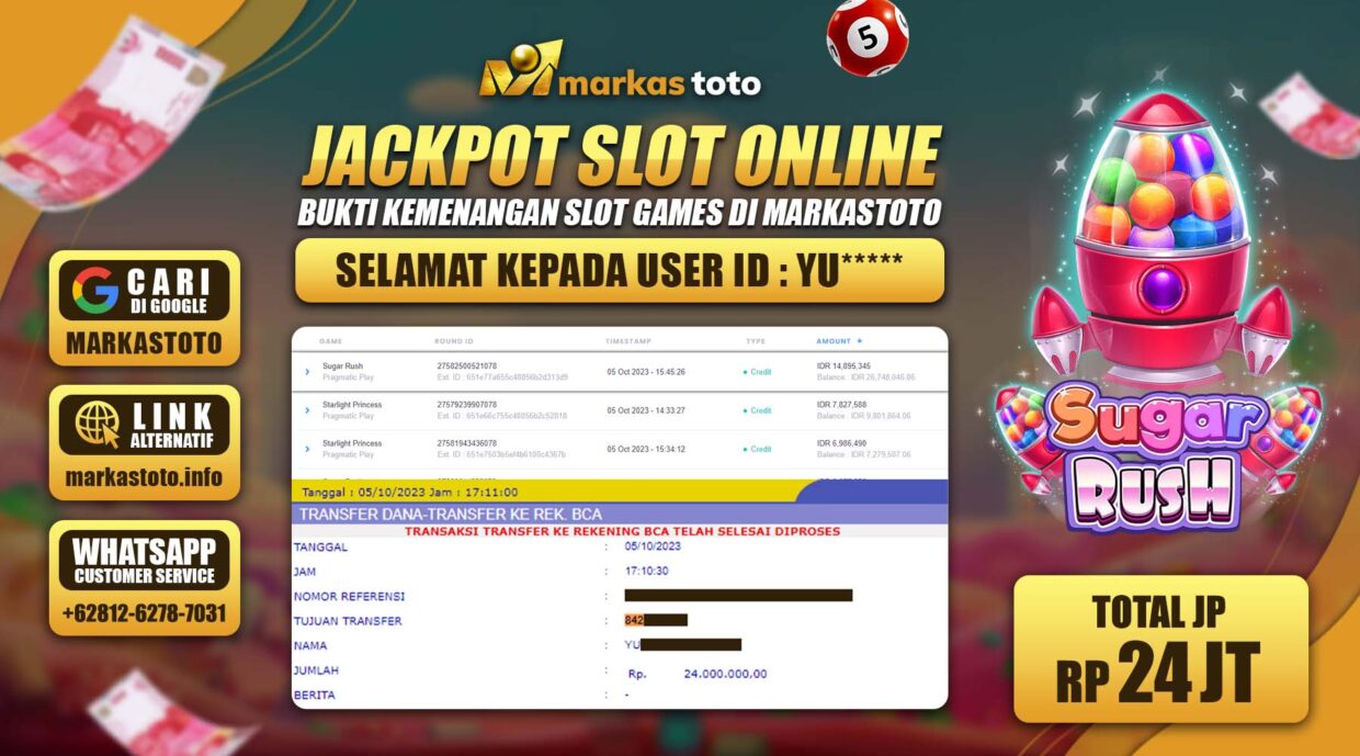 BUKTI PEMBAYARAN MEMBER JP SLOT PRAGMATIC SLOT SUGAR RUSH DI MARKASTOTO USER ID YU