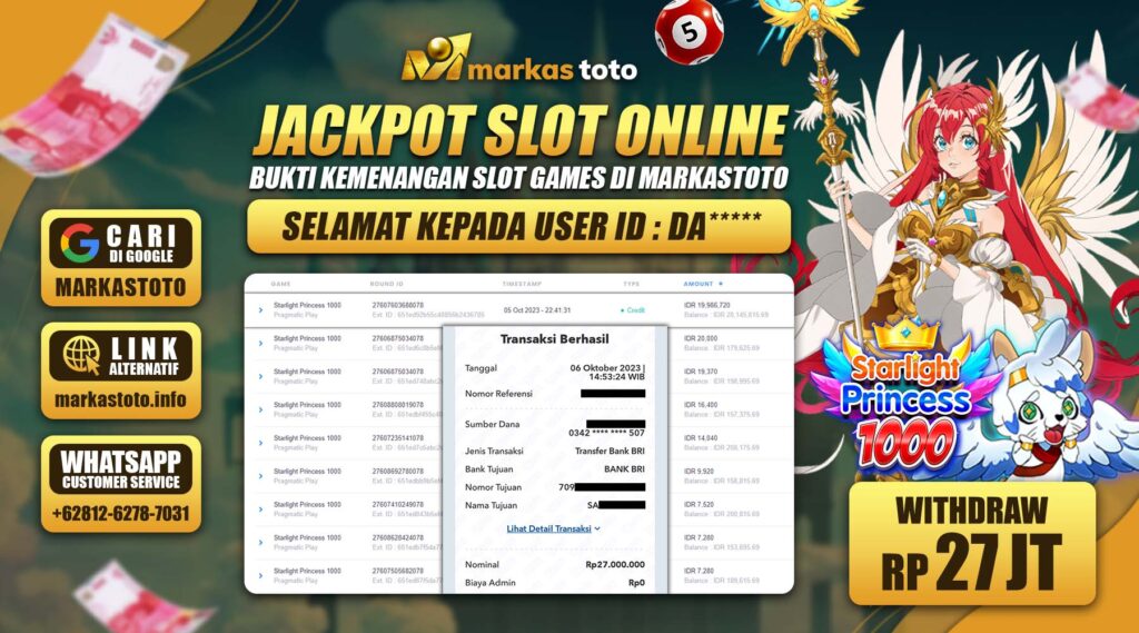 BUKTI PEMBAYARAN MEMBER JP SLOT PRAGMATIC STARLIGHT PRINCESS 1000 DI MARKASTOTO USER ID DA