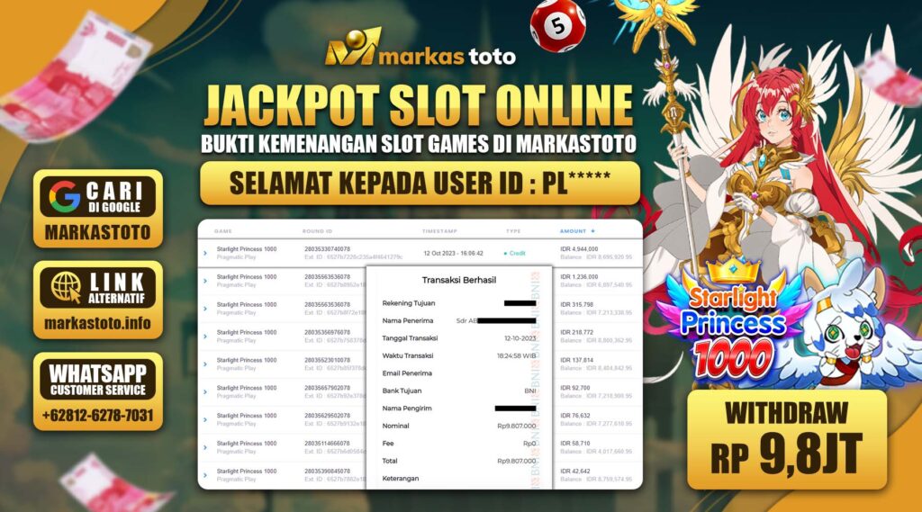 BUKTI PEMBAYARAN MEMBER JP SLOT PRAGMATIC STARLIGHT PRINCESS 1000 DI MARKASTOTO USER ID PL