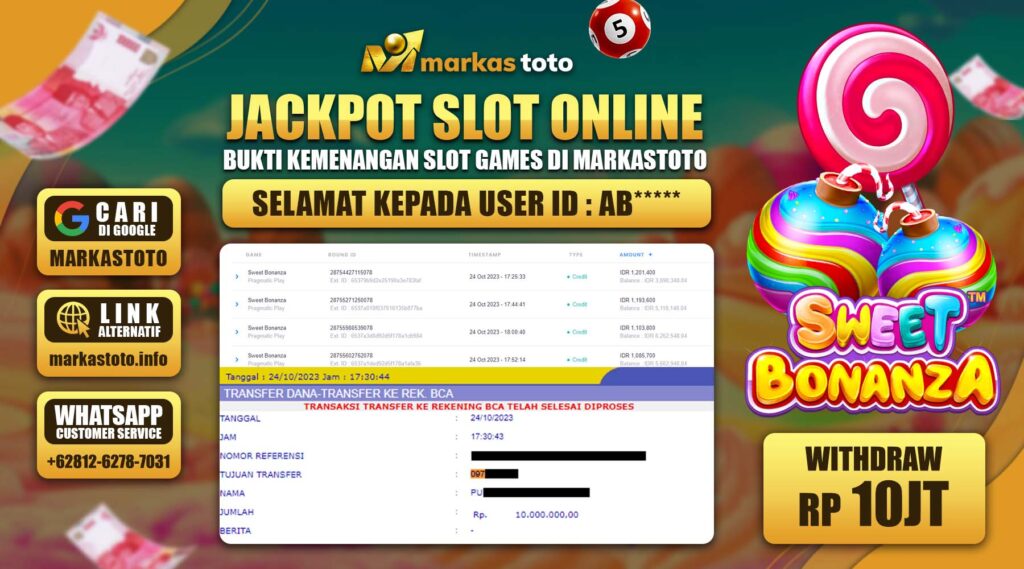 BUKTI PEMBAYARAN MEMBER JP SLOT PRAGMATIC SWEET BONANZA DI MARKASTOTO USER ID AB