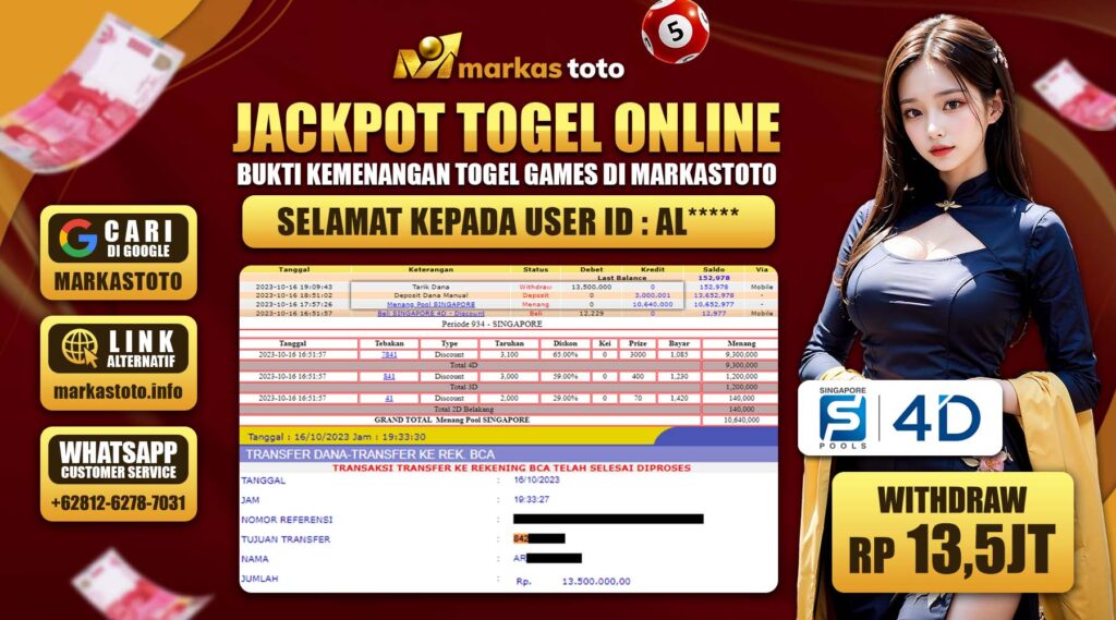 BUKTI PEMBAYARAN MEMBER JP TOGEL SGP DI MARKASTOTO USER ID AL