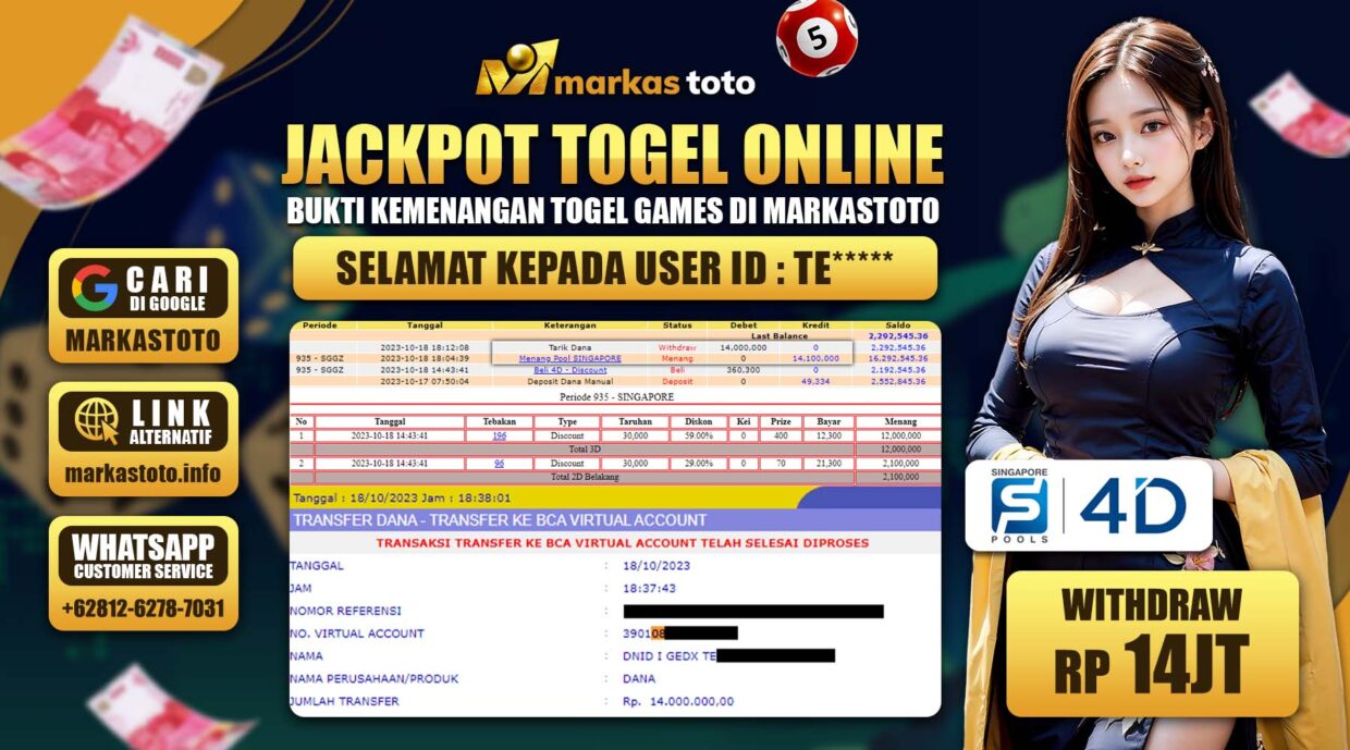 BUKTI PEMBAYARAN MEMBER JP TOGEL SGP DI MARKASTOTO USER ID TE