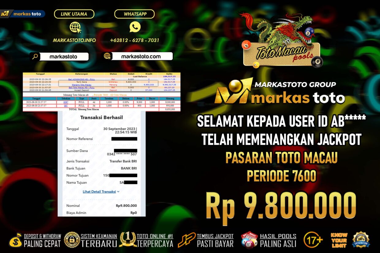 BUKTI PEMBAYARAN MEMBER JP TOGEL TOTO MACAU DI MARKASTOTO USER ID AB