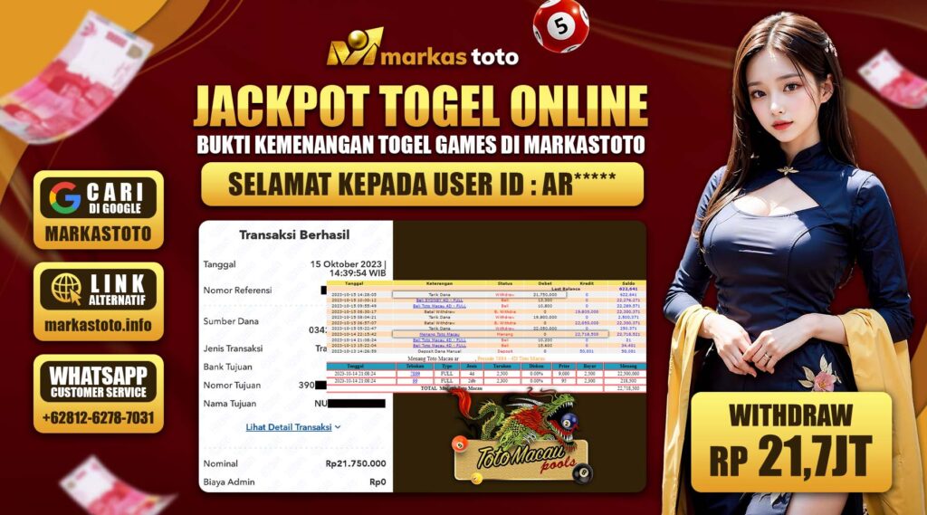 BUKTI PEMBAYARAN MEMBER JP TOGEL TOTO MACAU DI MARKASTOTO USER ID AR