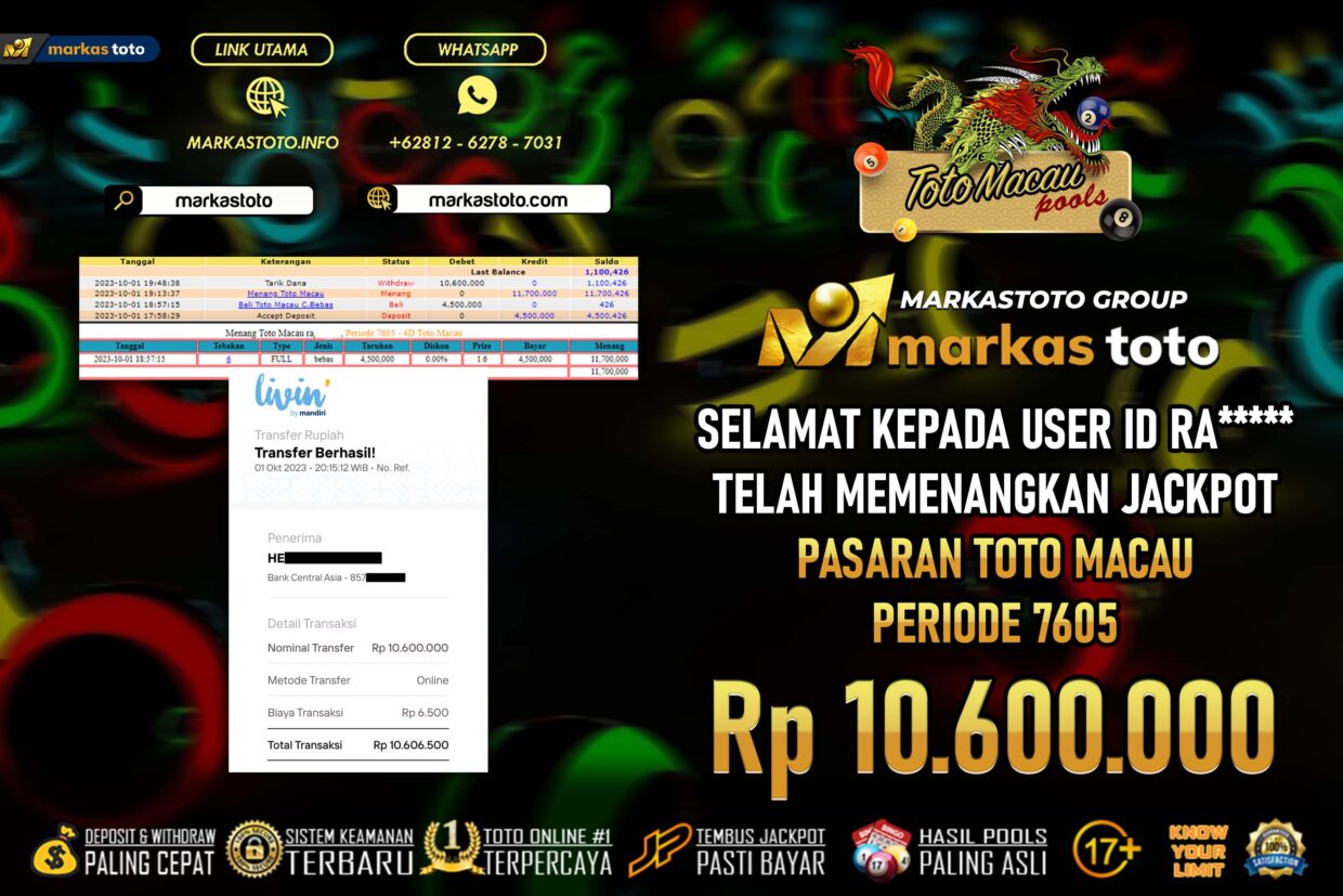 BUKTI PEMBAYARAN MEMBER JP TOGEL TOTO MACAU DI MARKASTOTO USER ID RA