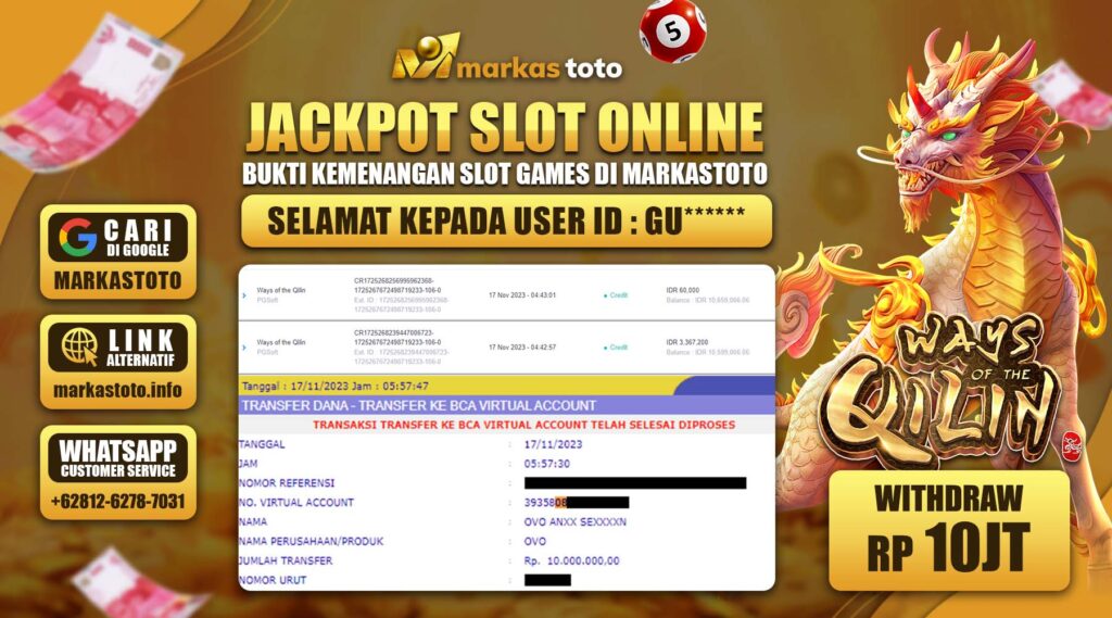 BUKTI PEMBAYARAN MEMBER JP SLOT PG SOFT WAYS OF THE QILIN DI MARKASTOTO USER ID UG