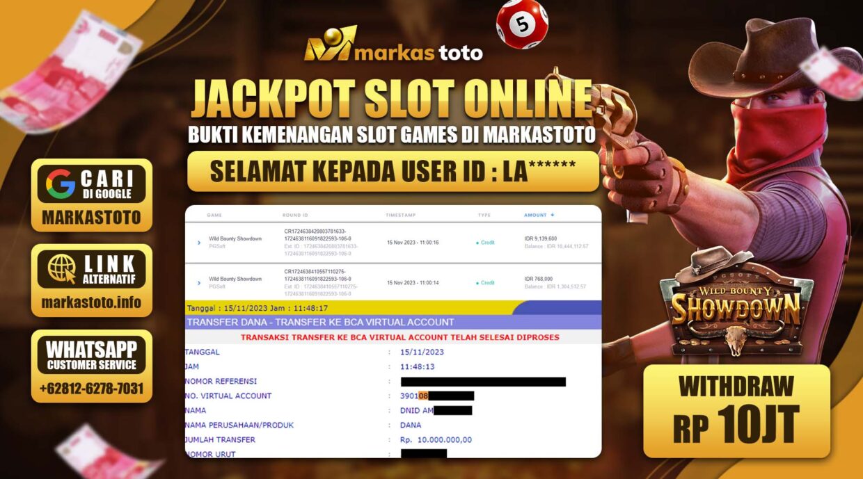 BUKTI PEMBAYARAN MEMBER JP SLOT PG SOFT WILD BOUNTY SHOWDOWN DI MARKASTOTO USER ID LA