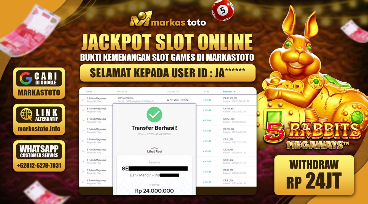 BUKTI PEMBAYARAN MEMBER JP SLOT PRAGMATIC SLOT 5 RABBITS MEGAWAYS DI MARKASTOTO USER ID JA