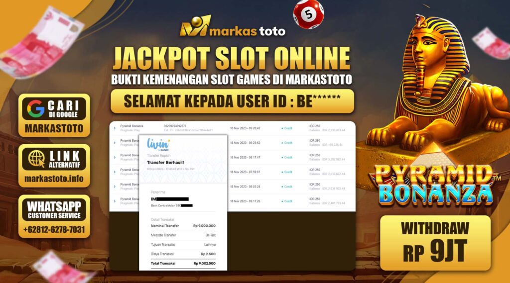 BUKTI PEMBAYARAN MEMBER JP SLOT PRAGMATIC SLOT PYRAMID BONANZA DI MARKASTOTO USER ID BE