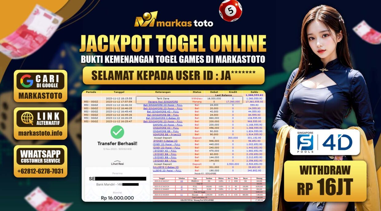 BUKTI PEMBAYARAN MEMBER JP TOGEL SGP DI MARKASTOTO USER ID JA