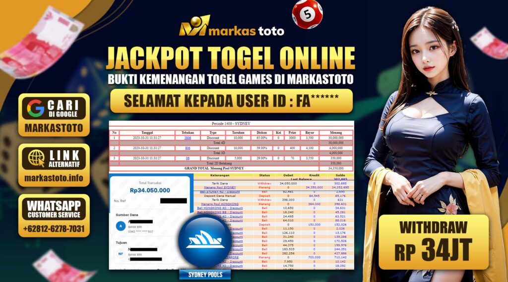 BUKTI PEMBAYARAN MEMBER JP TOGEL SYDNEY DI MARKASTOTO USER ID FA