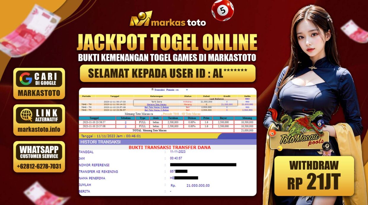 BUKTI PEMBAYARAN MEMBER JP TOGEL TOTO MACAU DI MARKASTOTO USER ID AL