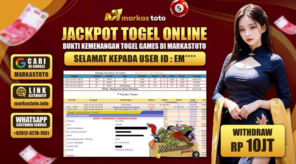 BUKTI PEMBAYARAN MEMBER JP TOGEL TOTO MACAU DI MARKASTOTO USER ID EM