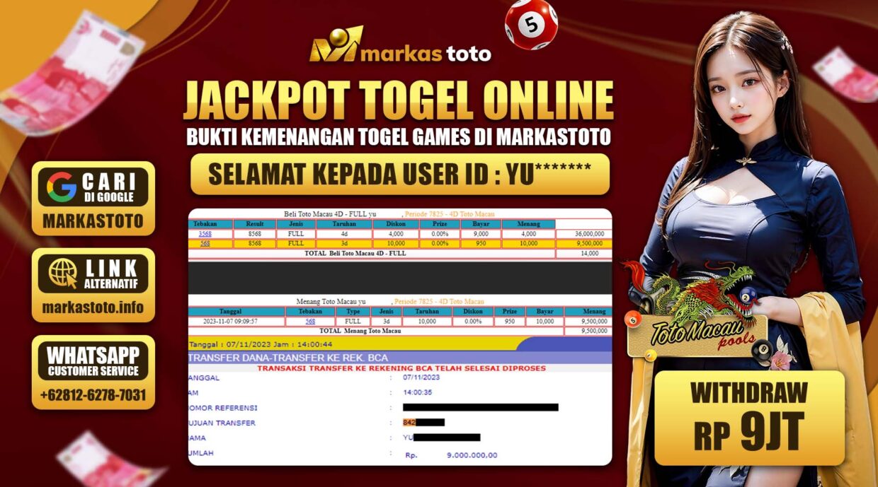 BUKTI PEMBAYARAN MEMBER JP TOGEL TOTO MACAU DI MARKASTOTO USER ID YU