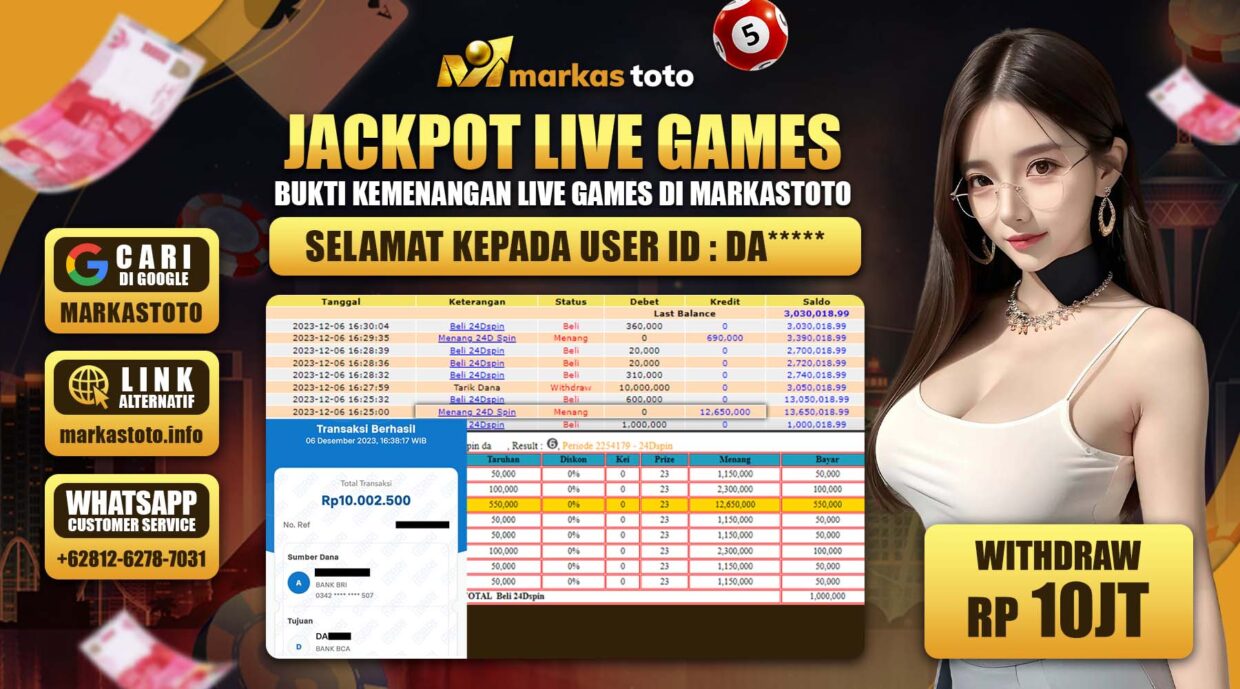 BUKTI PEMBAYARAN MEMBER JP LIVE CASINO DI MARKASTOTO USER ID DA