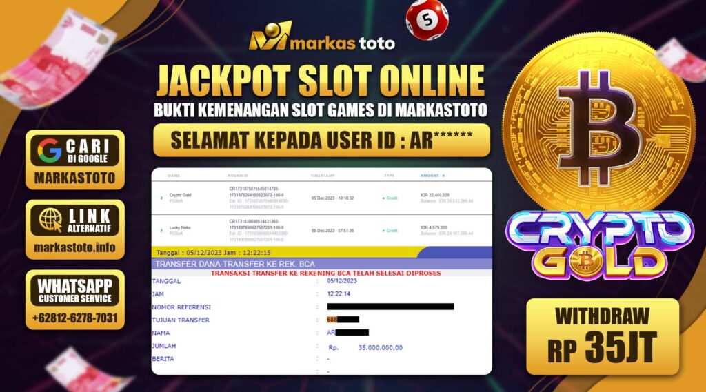 BUKTI PEMBAYARAN MEMBER JP SLOT PG SOFT CRYPTO GOLD DI MARKASTOTO USER ID AR