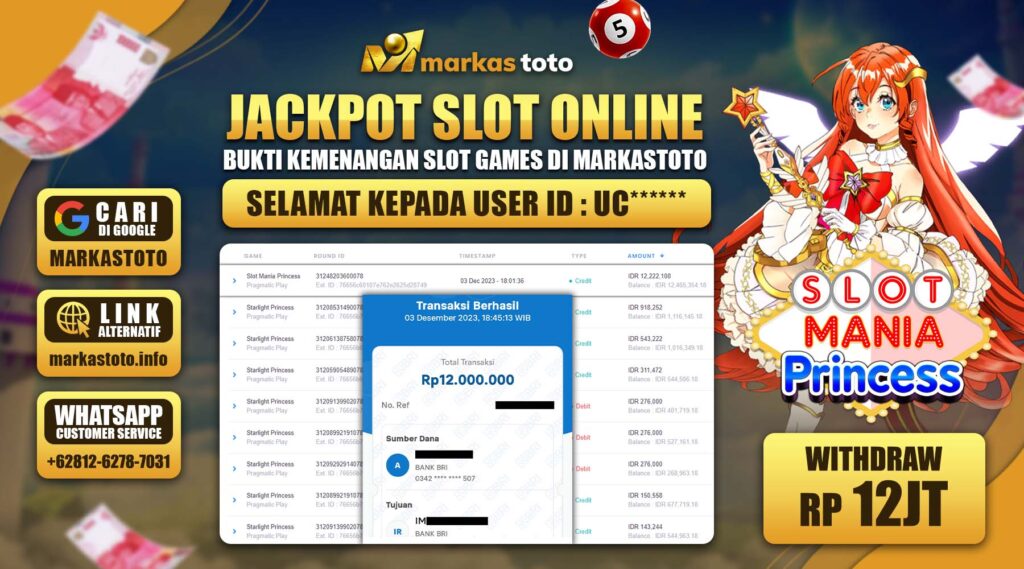 BUKTI PEMBAYARAN MEMBER JP SLOT PRAGMATIC SLOT MANIA PRINCESS DI MARKASTOTO USER ID UC