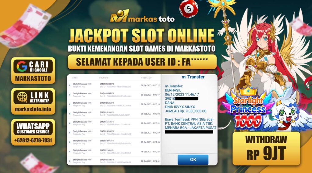 BUKTI PEMBAYARAN MEMBER JP SLOT PRAGMATIC STARLIGHT PRINCESS 1000 DI MARKASTOTO USER ID FA