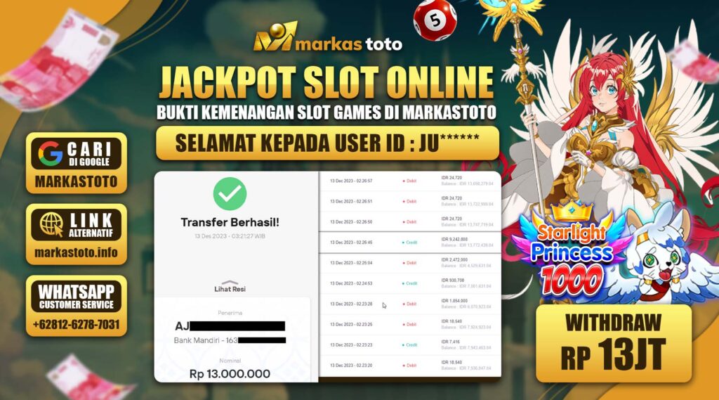 BUKTI PEMBAYARAN MEMBER JP SLOT PRAGMATIC STARLIGHT PRINCESS 1000 DI MARKASTOTO USER ID JU