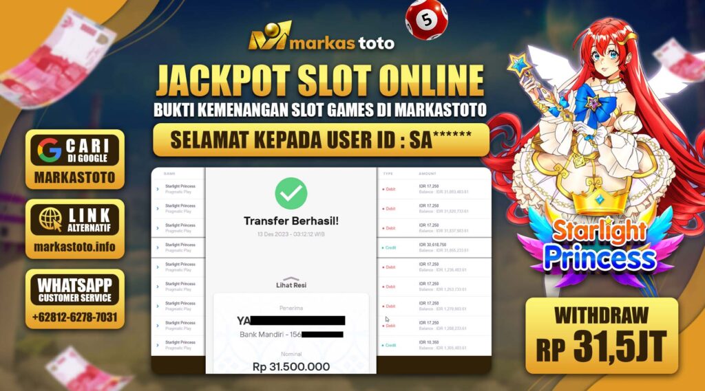 BUKTI PEMBAYARAN MEMBER JP SLOT PRAGMATIC STARLIGHT PRINCESS DI MARKASTOTO USER ID SA