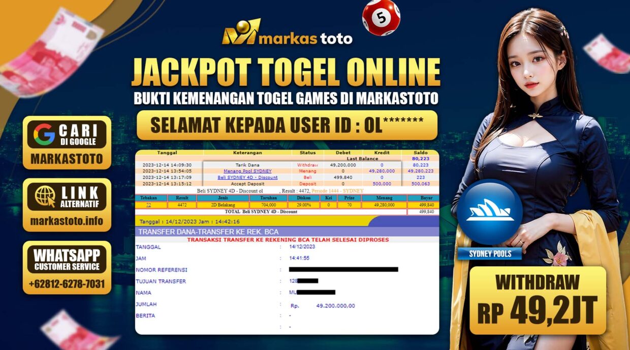 BUKTI PEMBAYARAN MEMBER JP TOGEL SYDNEY DI MARKASTOTO USER ID OL