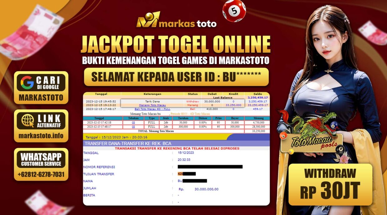 BUKTI PEMBAYARAN MEMBER JP TOGEL TOTO MACAU DI MARKASTOTO USER ID BU