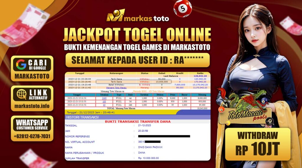 BUKTI PEMBAYARAN MEMBER JP TOGEL TOTO MACAU DI MARKASTOTO USER ID RA