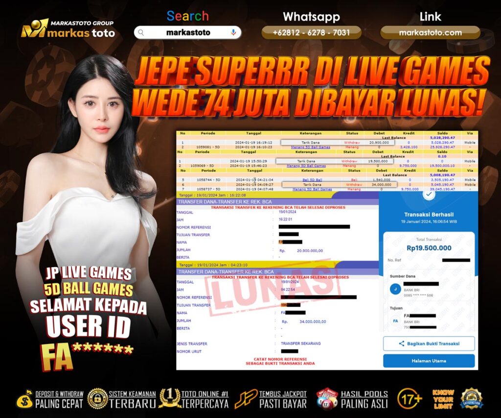 BUKTI PEMBAYARAN MEMBER JP LIVE CASINO DI MARKASTOTO USER ID FA