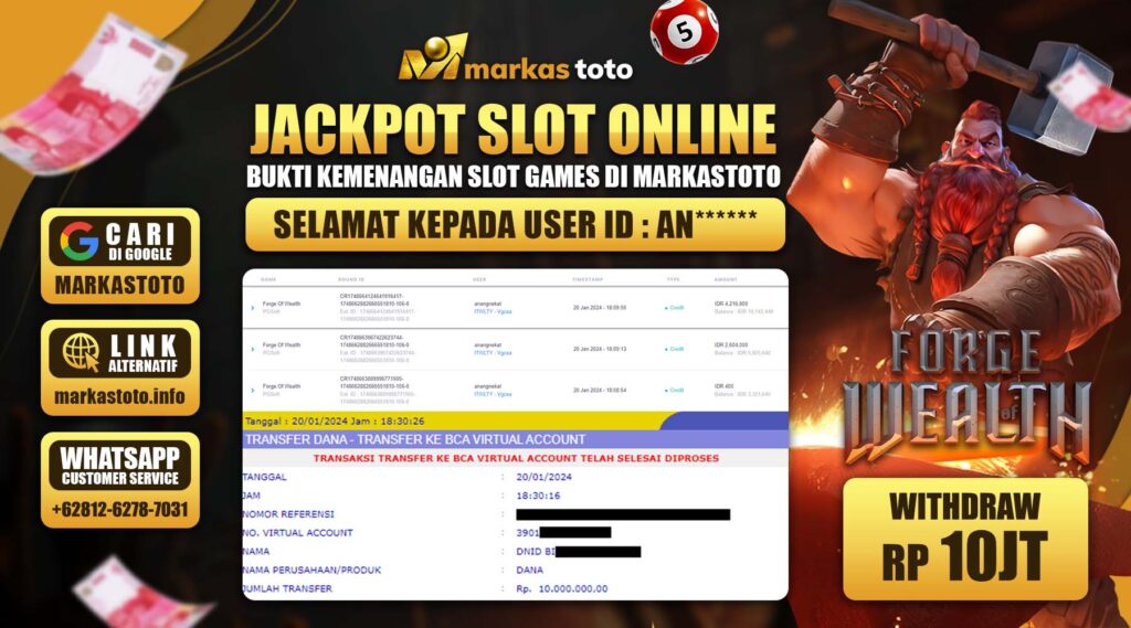 BUKTI PEMBAYARAN MEMBER JP SLOT PG SOFT FORGE WEALTH DI MARKASTOTO USER ID AN