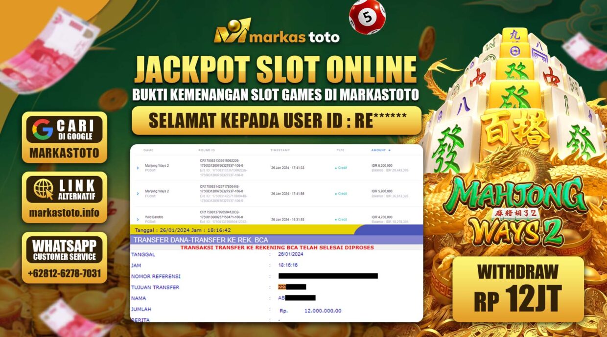 BUKTI PEMBAYARAN MEMBER JP SLOT PG SOFT MAHJONG WAYS 2 DI MARKASTOTO USER ID RE