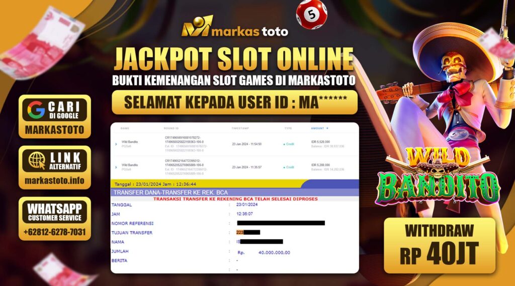 BUKTI PEMBAYARAN MEMBER JP SLOT PG SOFT WILD BANDITO DI MARKASTOTO USER ID MA