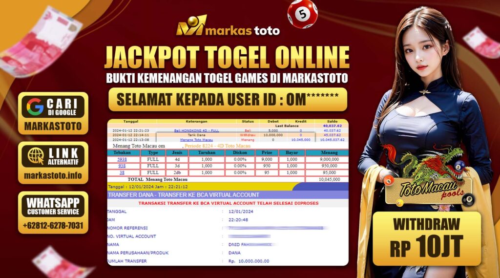 BUKTI PEMBAYARAN MEMBER JP TOGEL TOTO MACAU DI MARKASTOTO USER ID OM