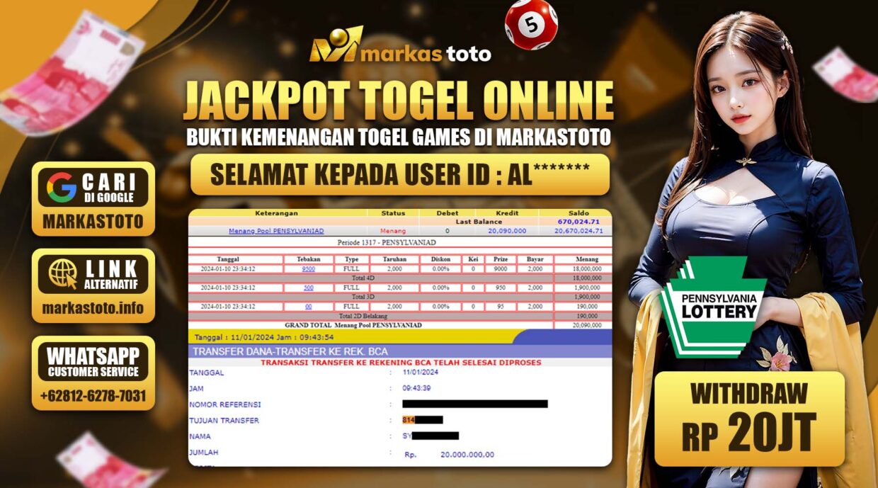 BUKTI PEMBAYARAN MEMBER JP TOGEL WLA PENNSYLVANIA DI MARKASTOTO USER ID AL