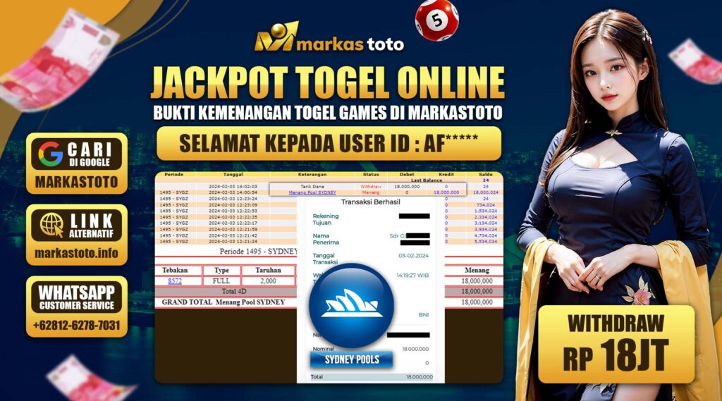 BUKTI PEMBAYARAN MEMBER JP TOGEL SYDNEY DI MARKASTOTO USER ID AF