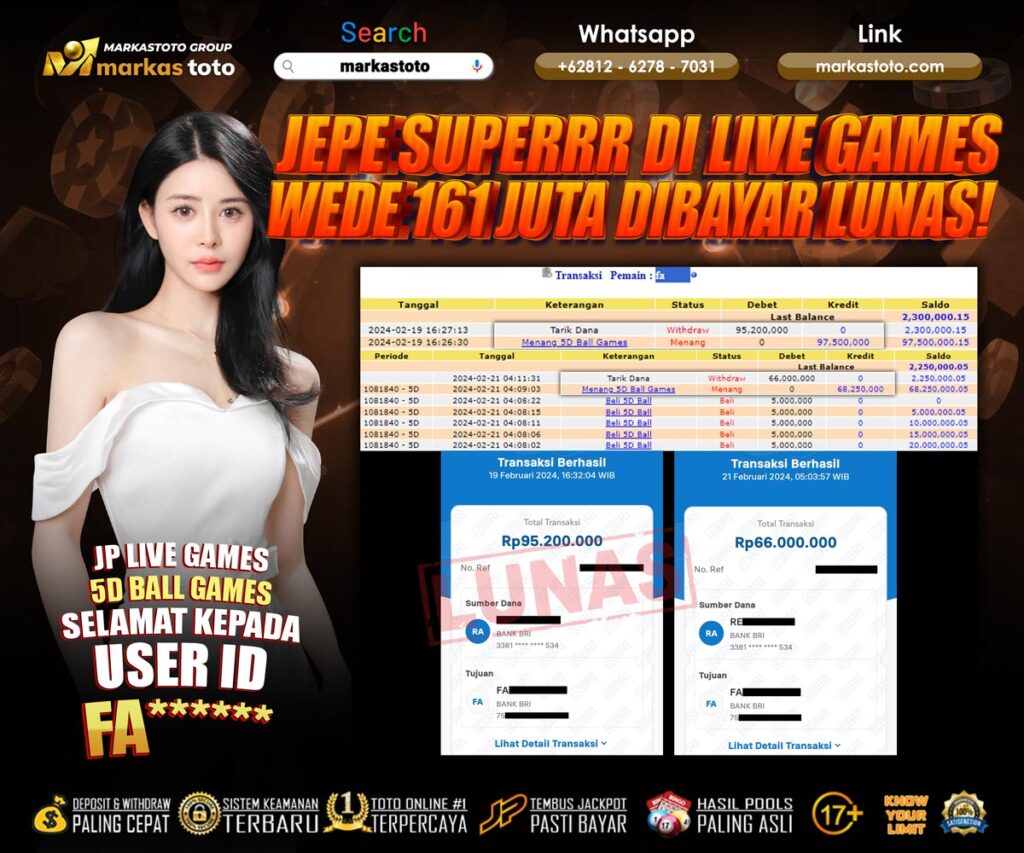 BUKTI PEMBAYARAN MEMBER JP LIVE CASINO DI MARKASTOTO USER ID FA