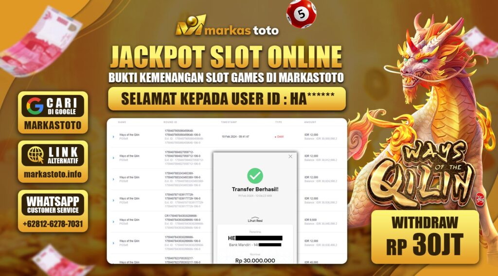 BUKTI PEMBAYARAN MEMBER JP SLOT PG SOFT WAYS OF THE QILIN DI MARKASTOTO USER ID HA