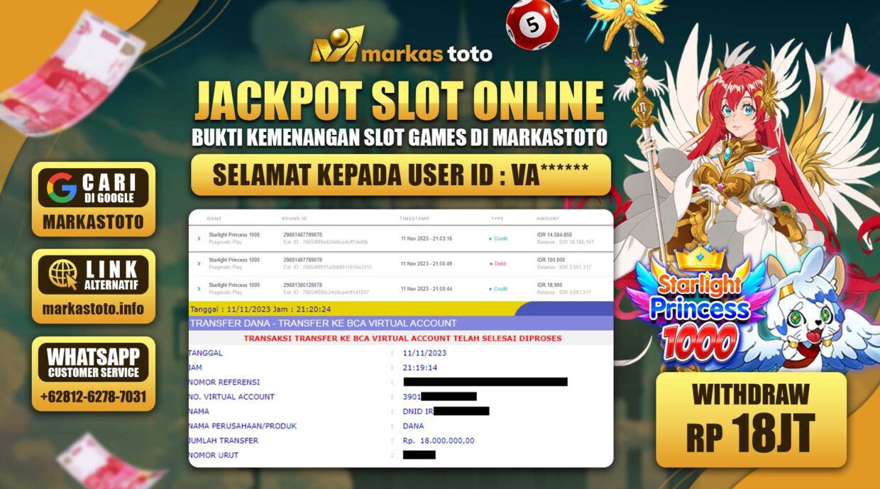 BUKTI PEMBAYARAN MEMBER JP SLOT PRAGMATIC STARLIGHT PRINCESS 1000 DI MARKASTOTO USER ID VA