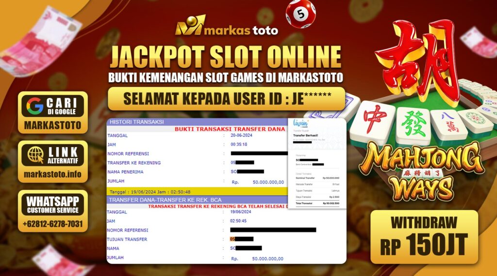 BUKTI PEMBAYARAN MEMBER JP SLOT PG SOFT MAHJONG WAYS DI MARKASTOTO USER ID JE