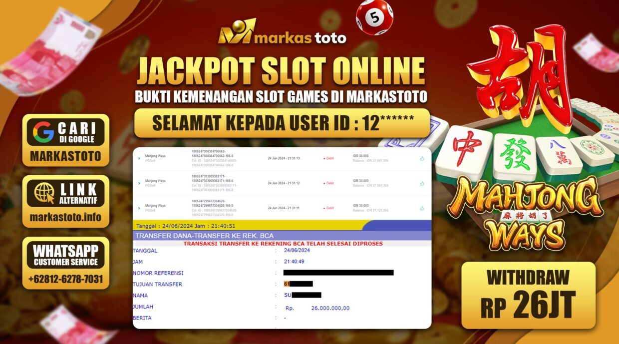 BUKTI PEMBAYARAN MEMBER JP SLOT PG SOFT MAHJONG WAYS DI MARKAaSTOTO USER ID 12