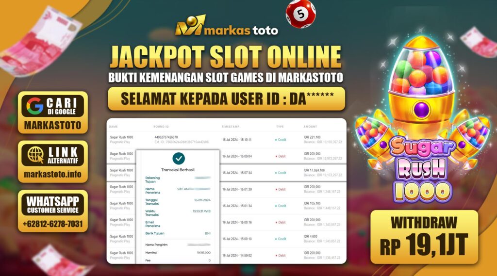 BUKTI PEMBAYARAN MEMBER JP SLOT PRAGMATIC SLOT SUGAR RUSH 1000 DI MARKASTOTO USER ID DA