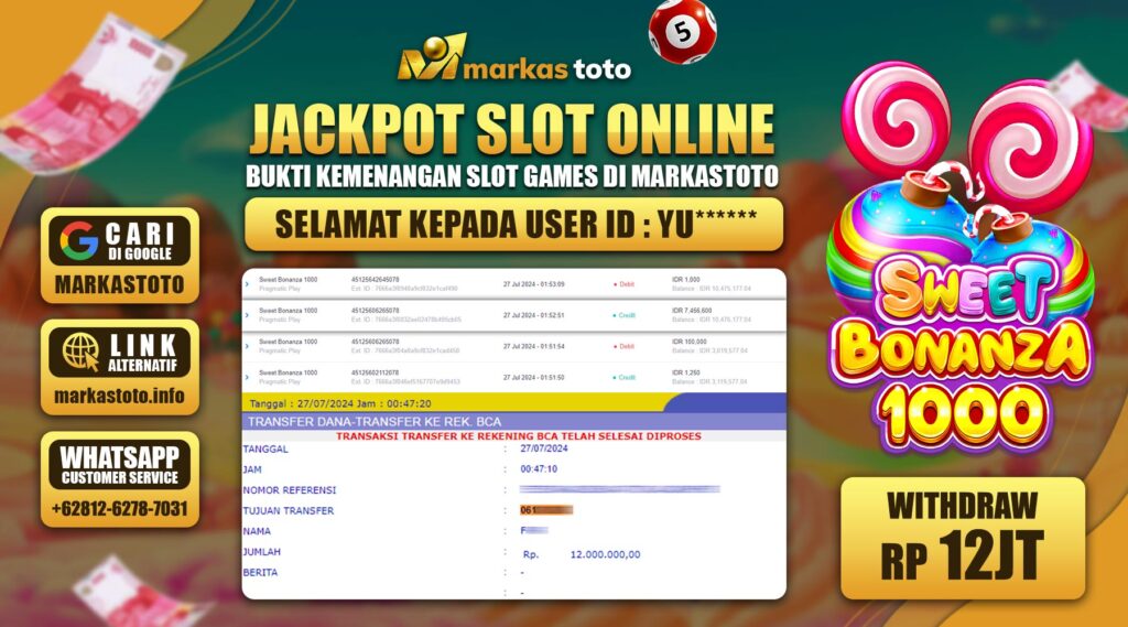 BUKTI PEMBAYARAN MEMBER JP SLOT PRAGMATIC SWEET BONANZA 1000 DI MARKASTOTO USER ID YU