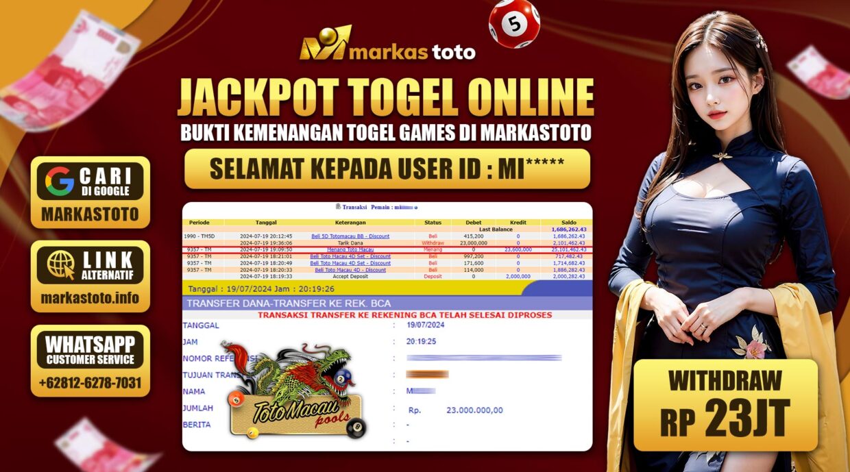 BUKTI PEMBAYARAN MEMBER JP TOGEL TOTO MACAU DI MARKASTOTO USER ID MI