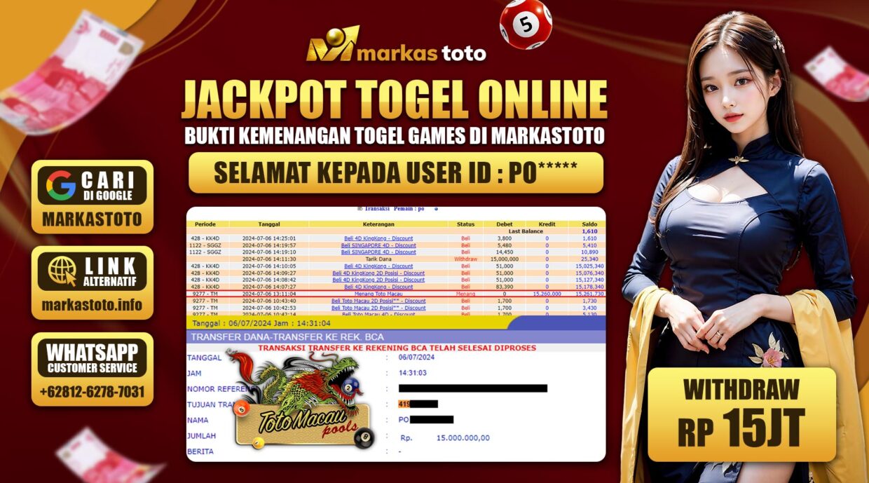 BUKTI PEMBAYARAN MEMBER JP TOGEL TOTO MACAU DI MARKASTOTO USER ID PO