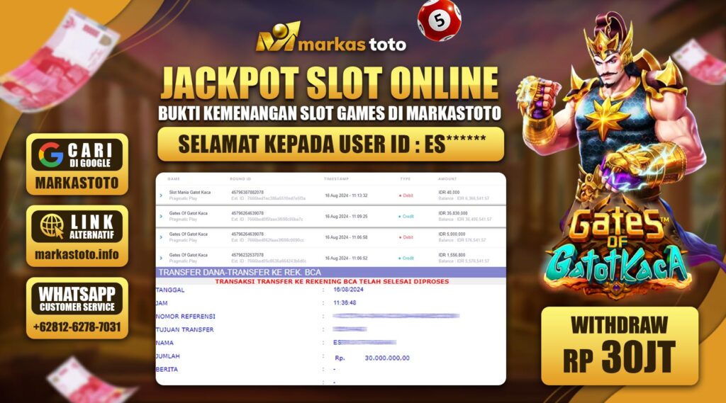 BUKTI PEMBAYARAN MEMBER JP SLOT PRAGMATIC SLOT GATES OF GATOT KACA DI MARKASTOTO USER ID ES