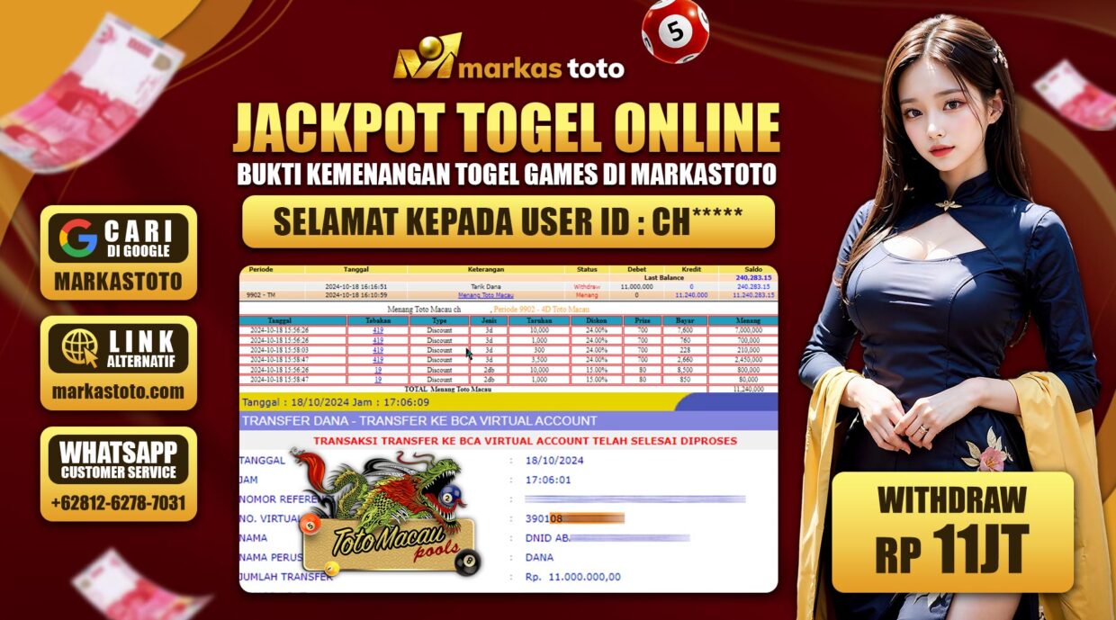 BUKTI PEMBAYARAN MEMBER JP TOGEL TOTO MACAU DI MARKASTOTO USER ID CH